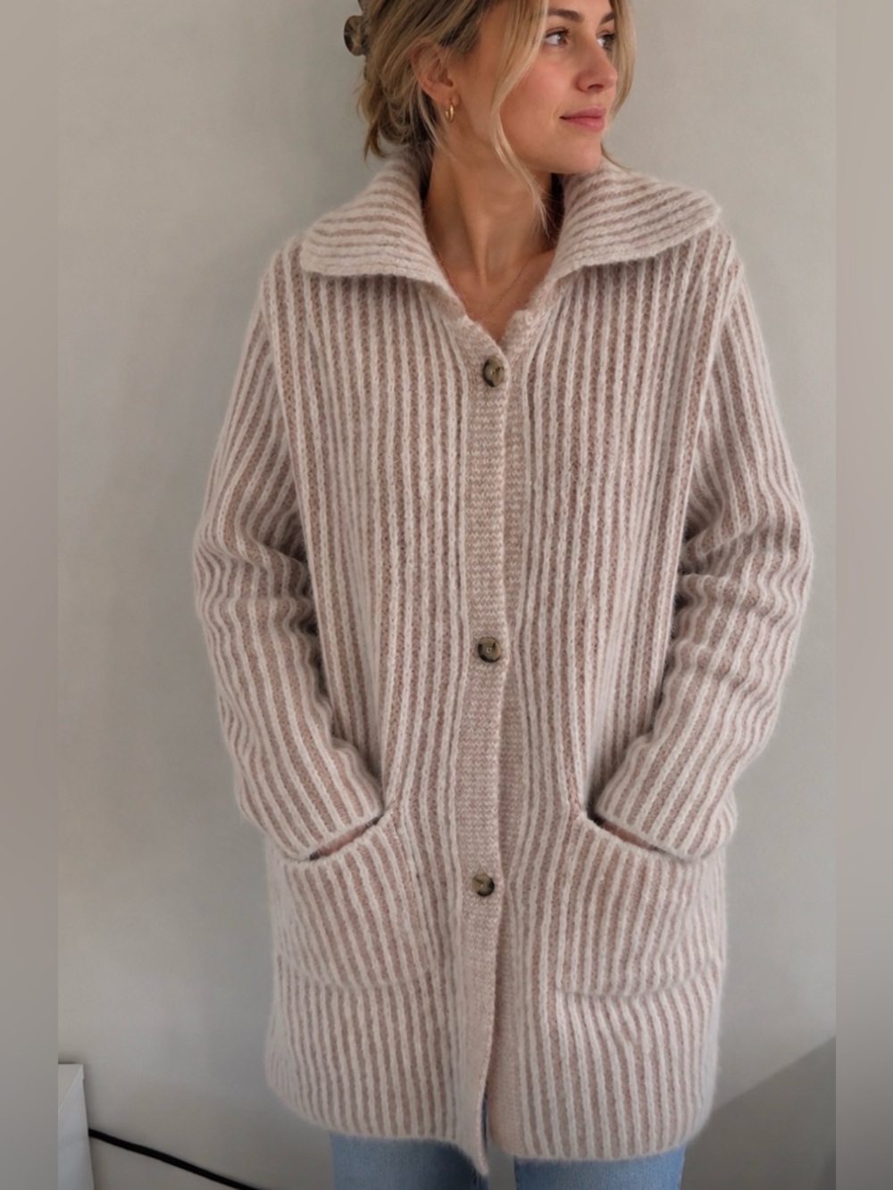 Luisa Cerano Striped Collared Button Cardigan